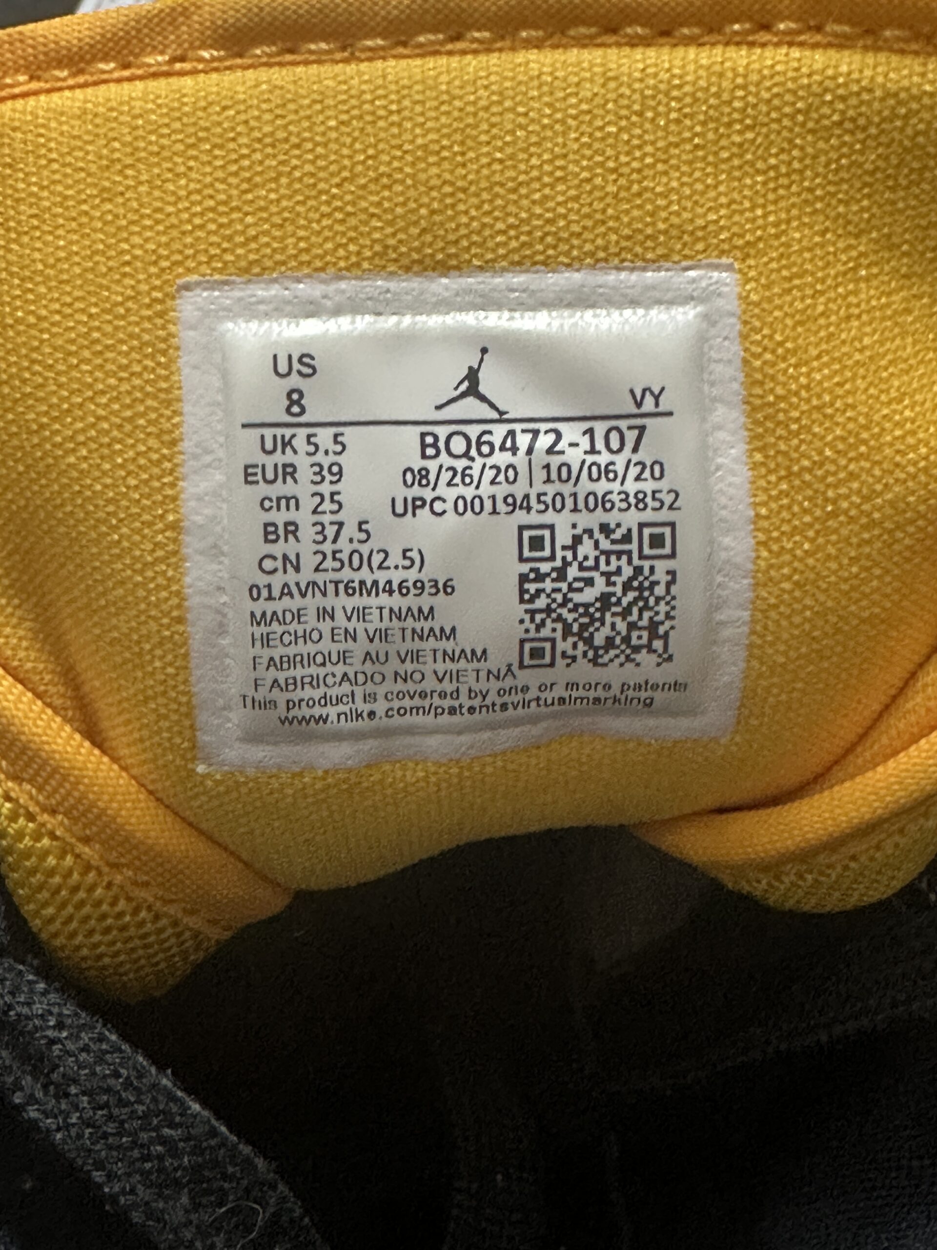 Air Jordan 1 Mid Laser Orange BQ6472-107 taglia EU 39 vista label