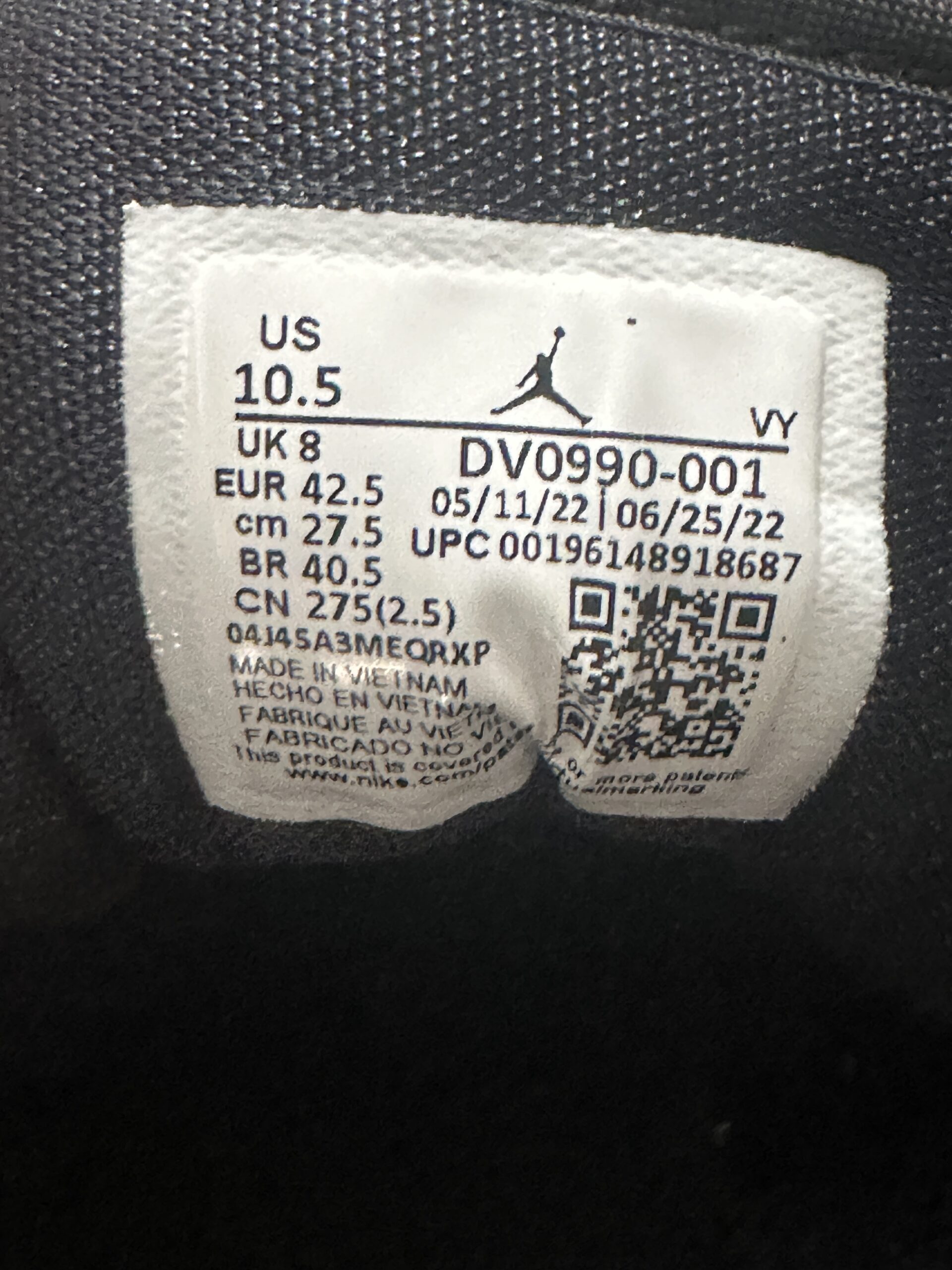 Air Jordan 1 Low Black White DV0990-001 taglia EU 42.5 vista label