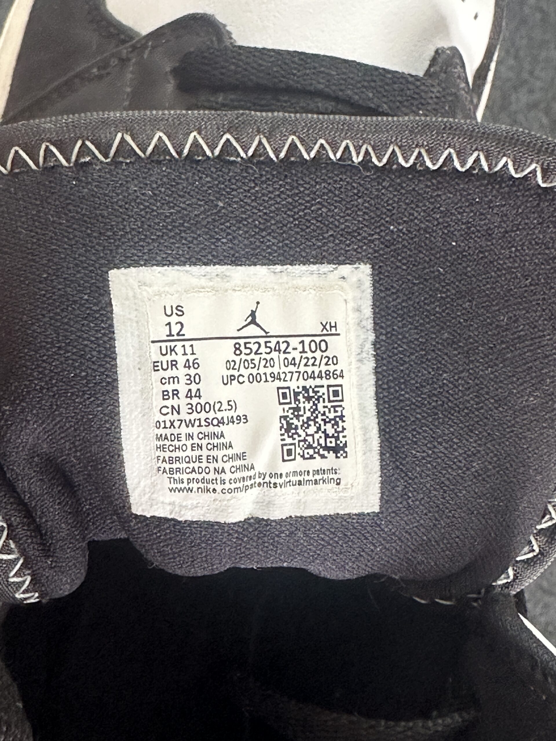 Air Jordan 1 Mid SE Union Black Toe 852542-100 taglia EU 46 vista label