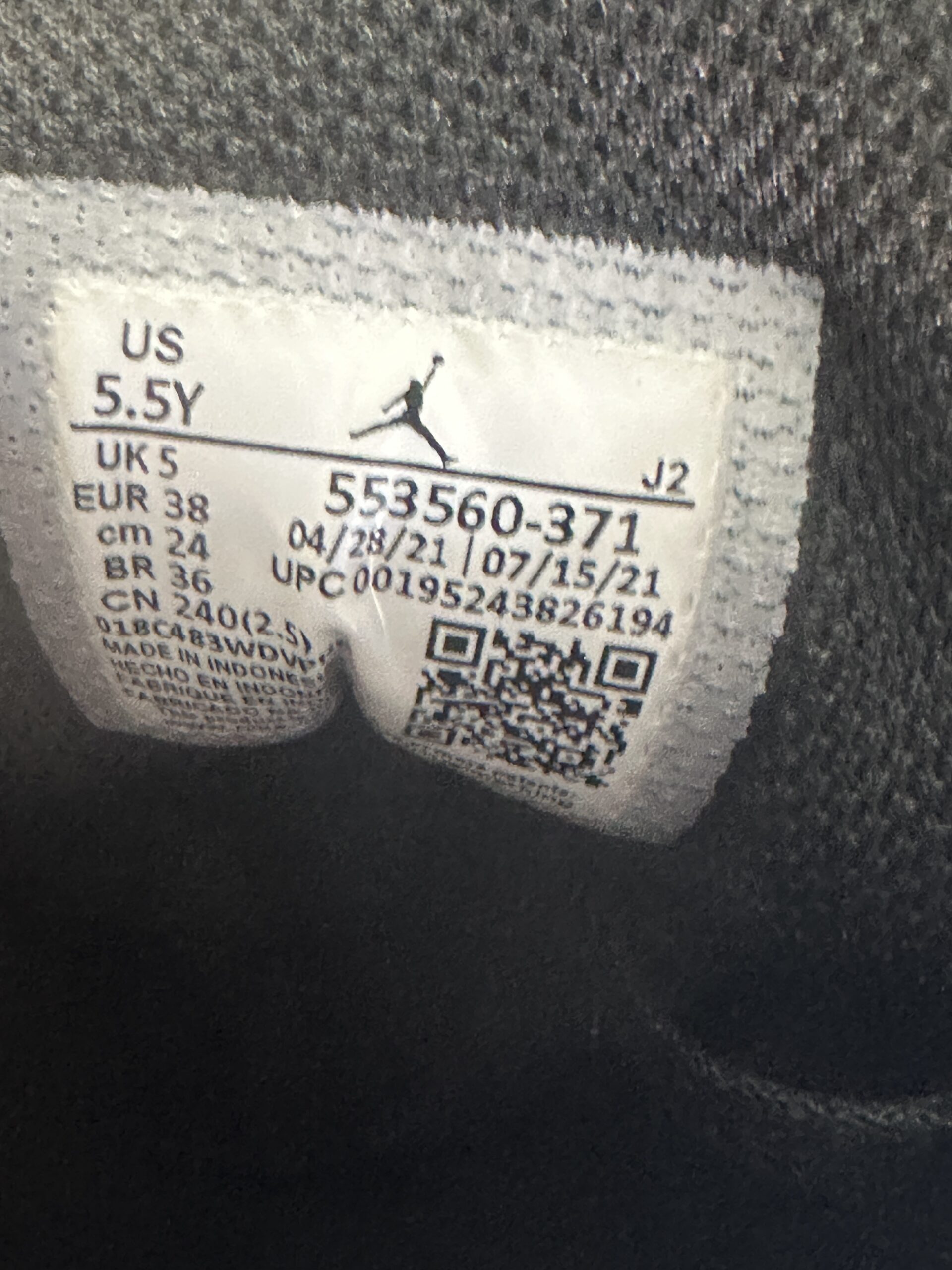 Air Jordan 1 Low Green Toe 553560-371 taglia EU 38 vista label