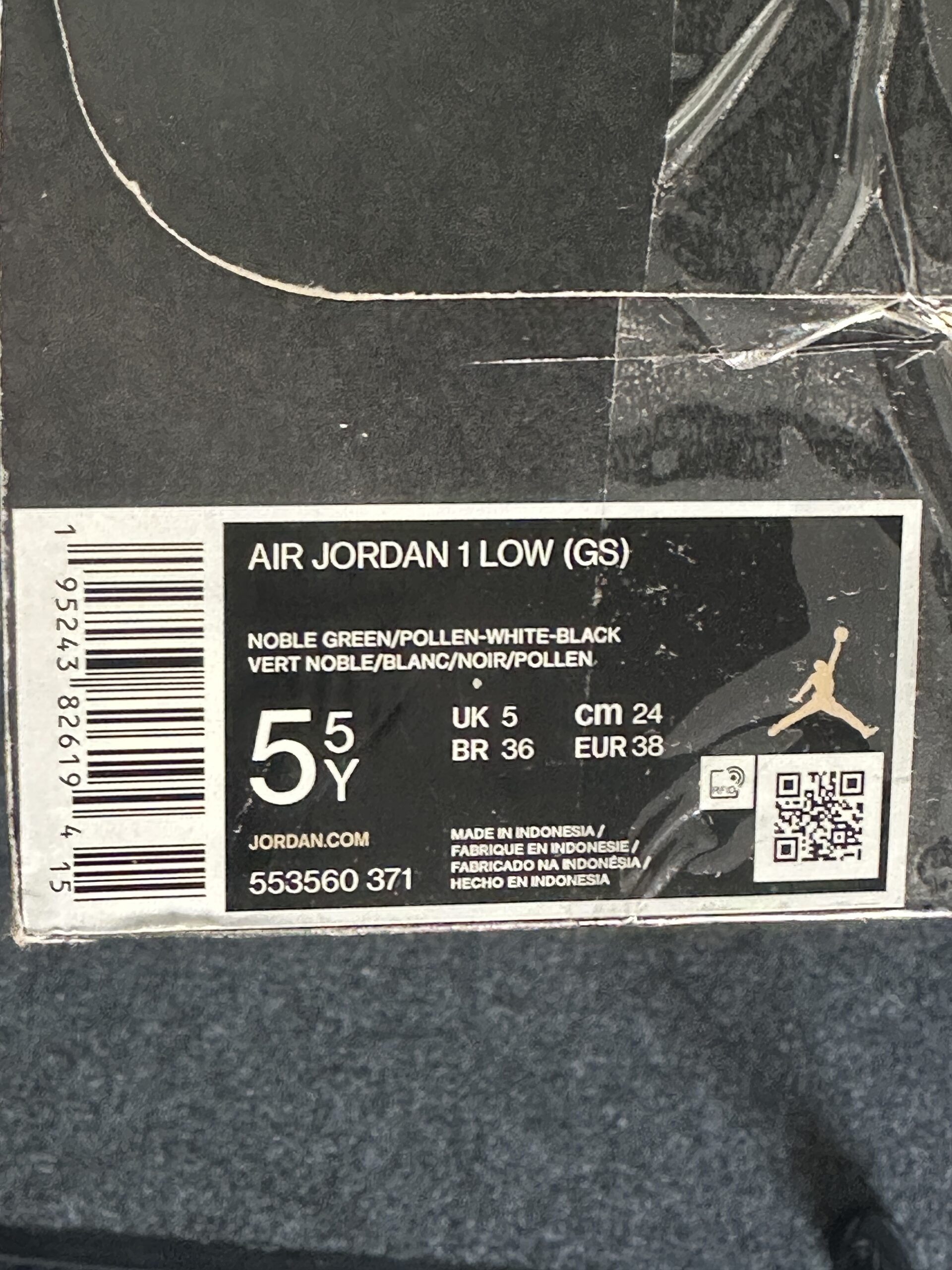 Air Jordan 1 Low Green Toe 553560-371 taglia EU 38 vista box