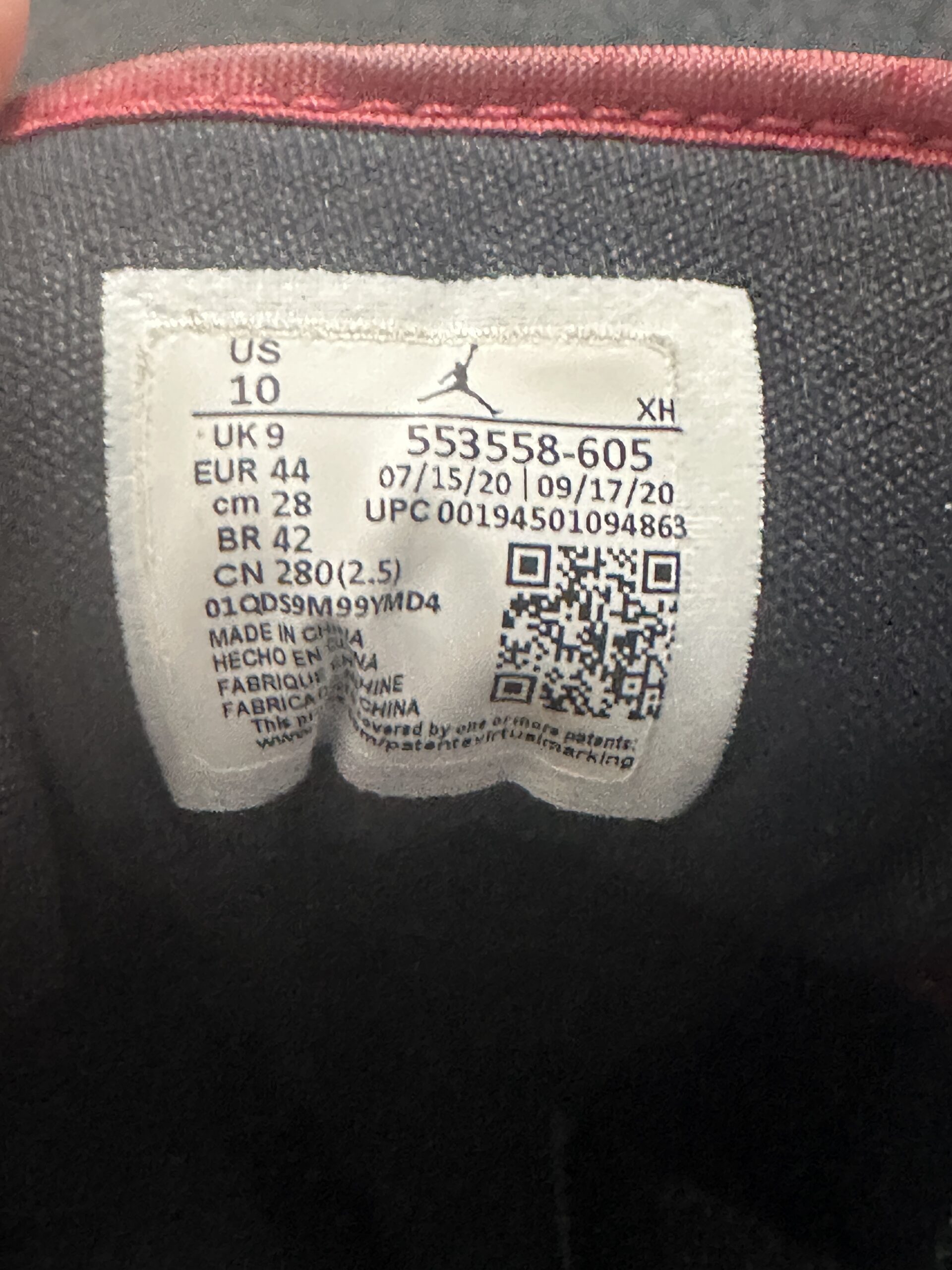 Air Jordan 1 Low Gym Red 553558-605 taglia EU 44 vista label