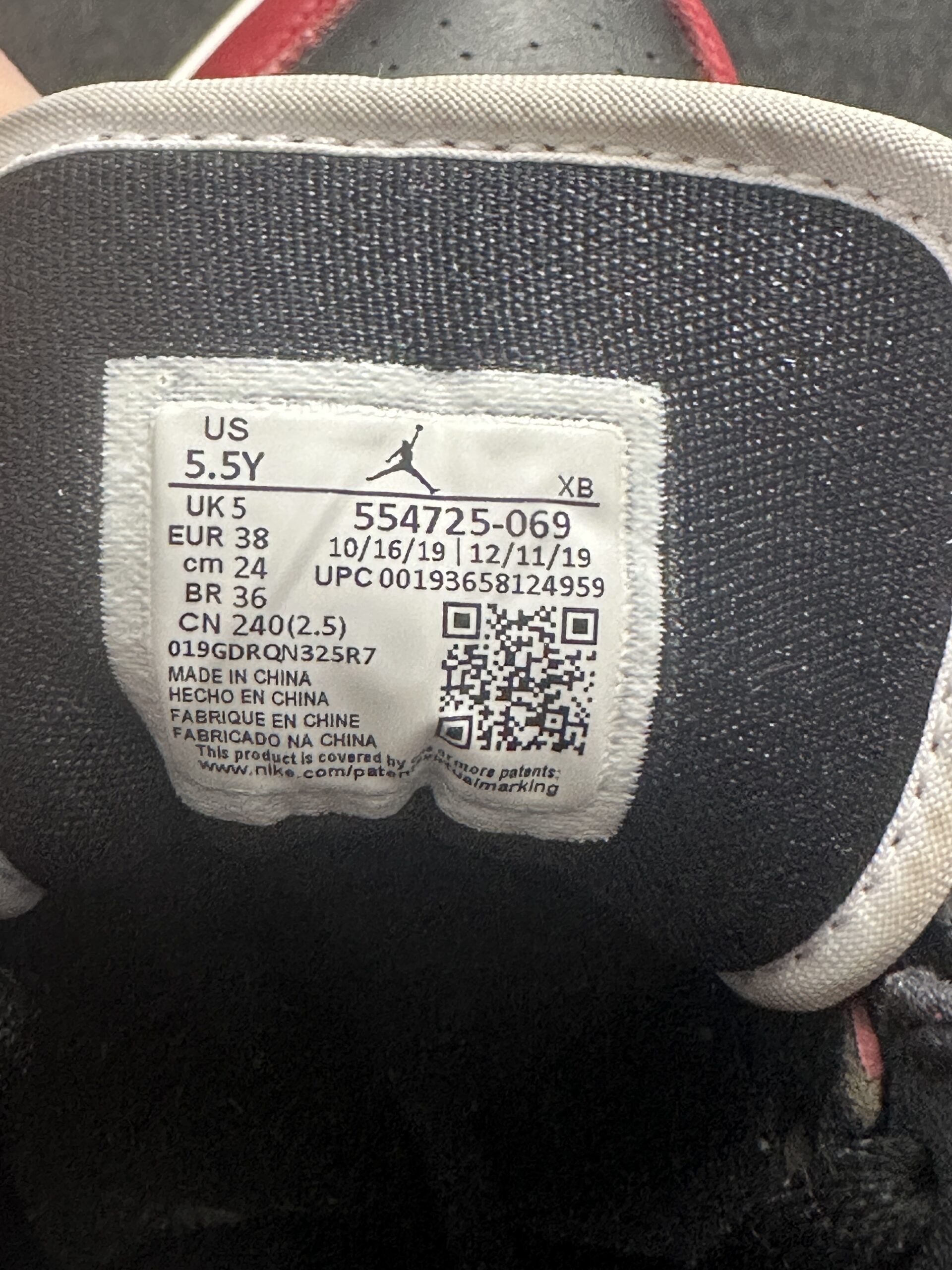 Air Jordan 1 Mid Chicago Black Toe 554725-069 taglia EU 38 vista lavel