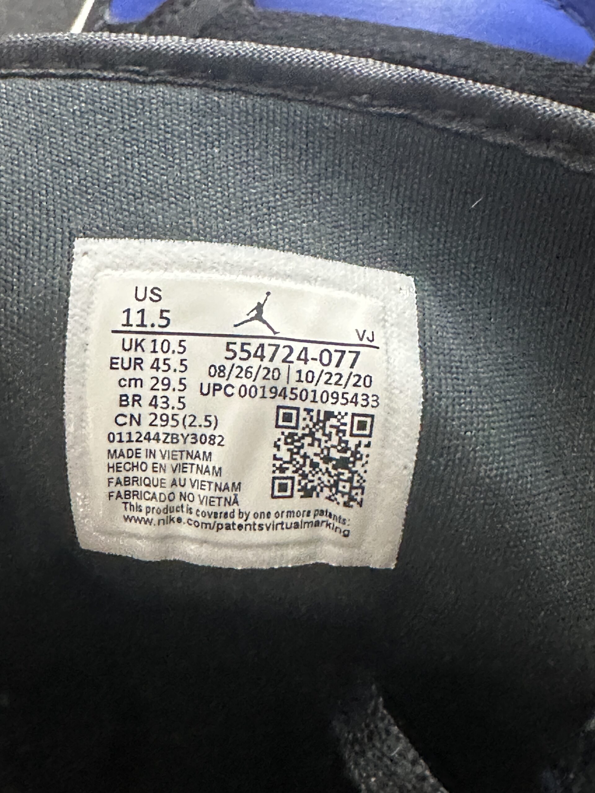 Air Jordan 1 Mid Hyper Royal 554724-077 taglia EU 45.5 vista label