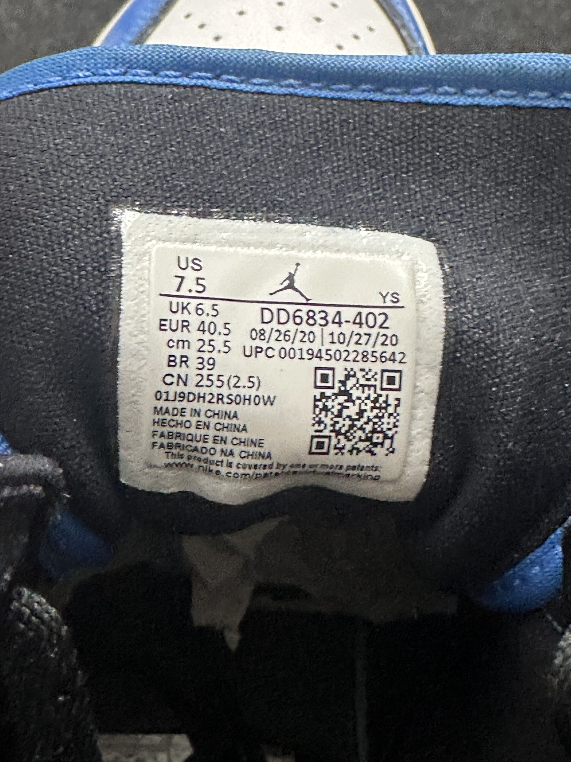 Air Jordan 1 Mid SE Signal Blue DD6834-402 taglia EU 40.5 vista label