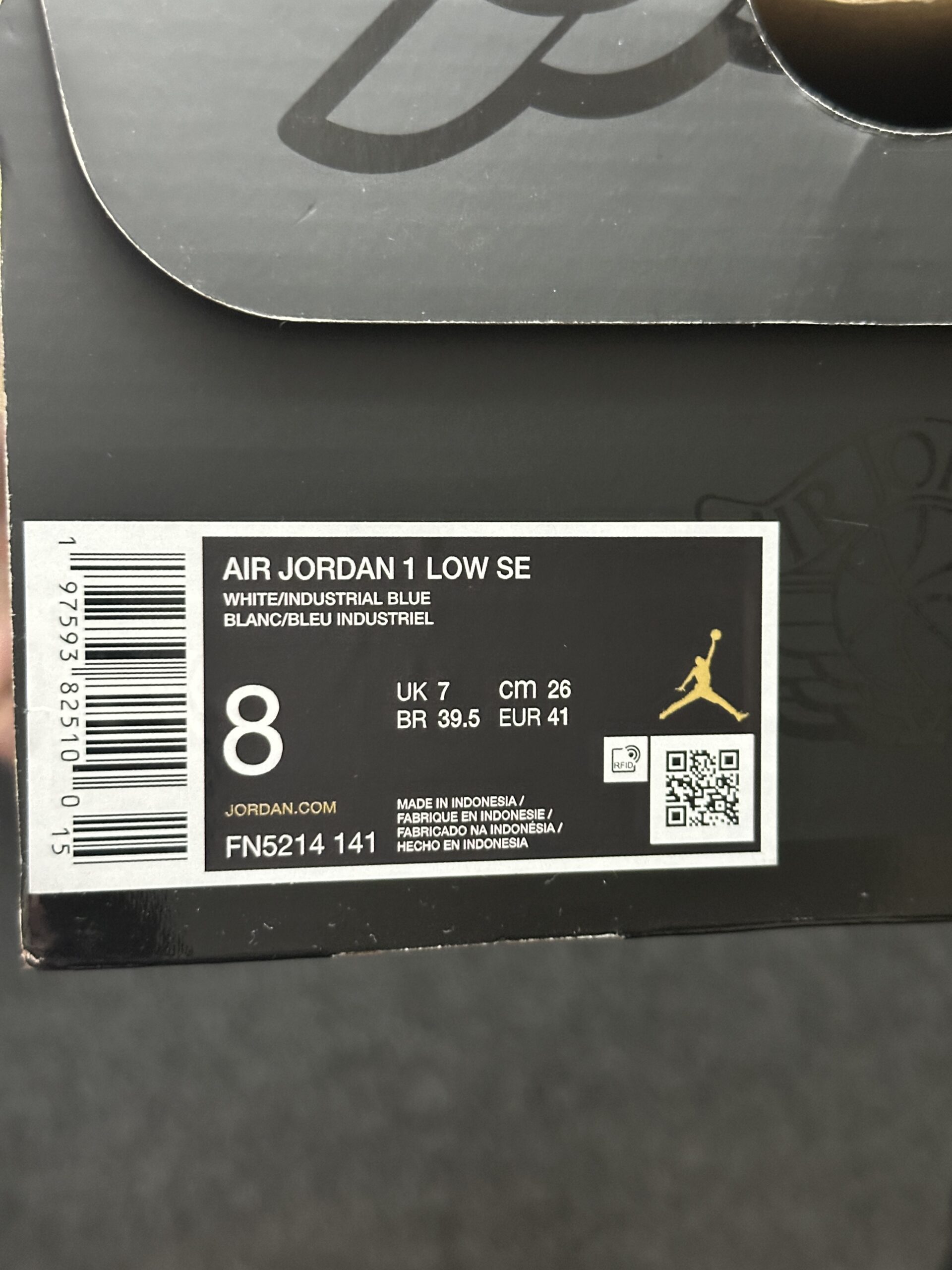 Air Jordan 1 Low SE Industrial Blue FN5214-141 taglia EU 41 vista box