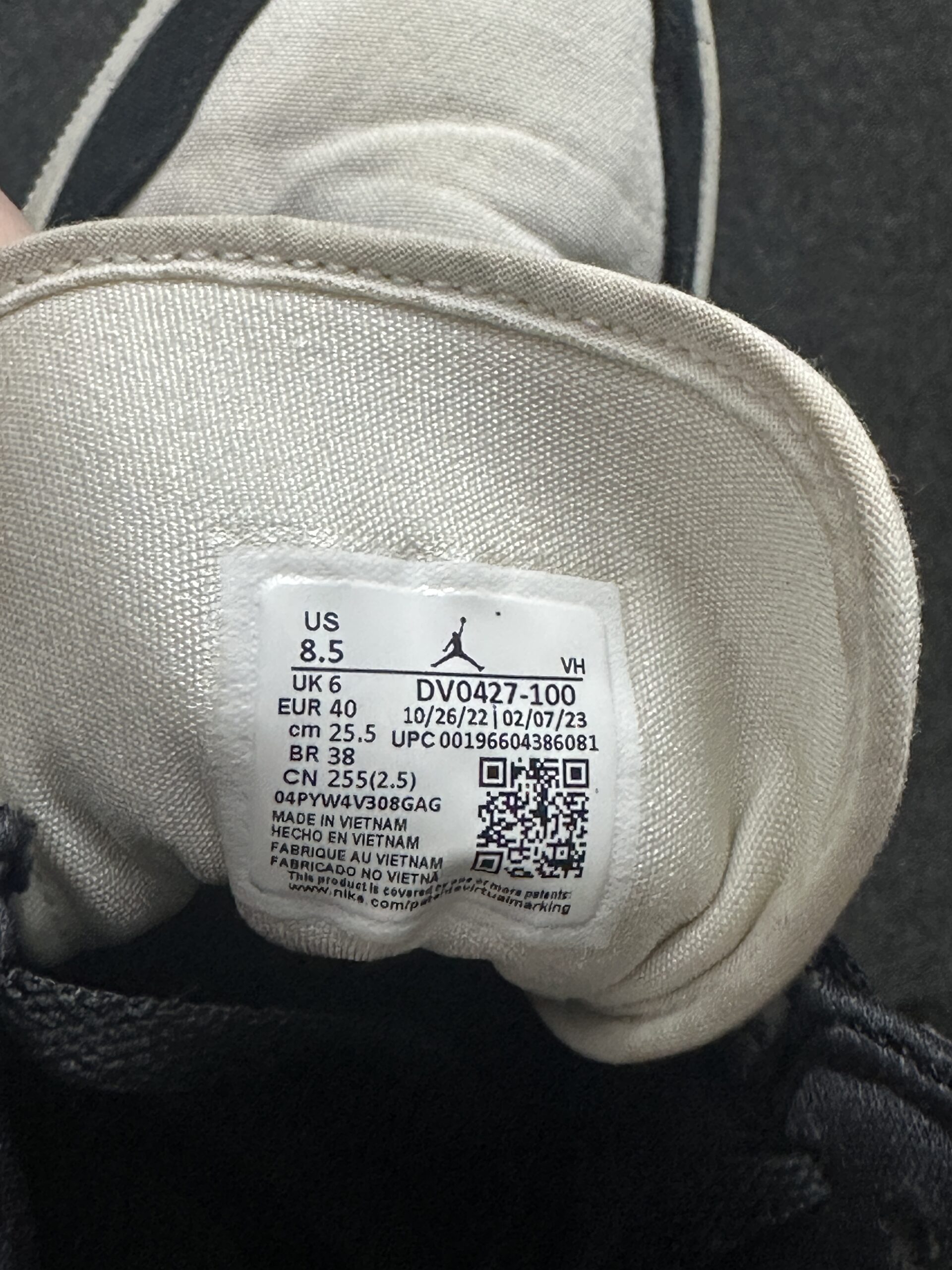 Air Jordan 1 Mid SE Canvas Light Steel Grey DV0427-100 taglia EU 40 vista label