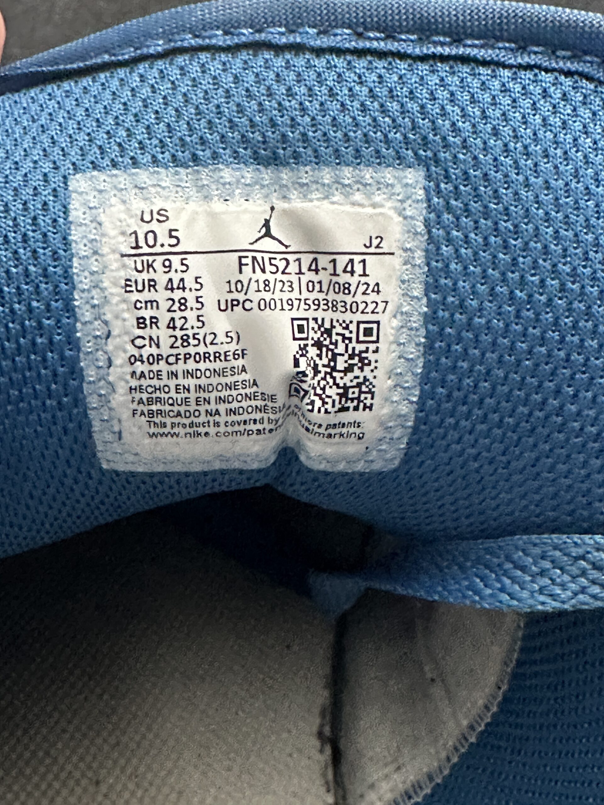 Air Jordan 1 Low SE Industrial Blue FN5214-141 taglia EU 44.5 vista label