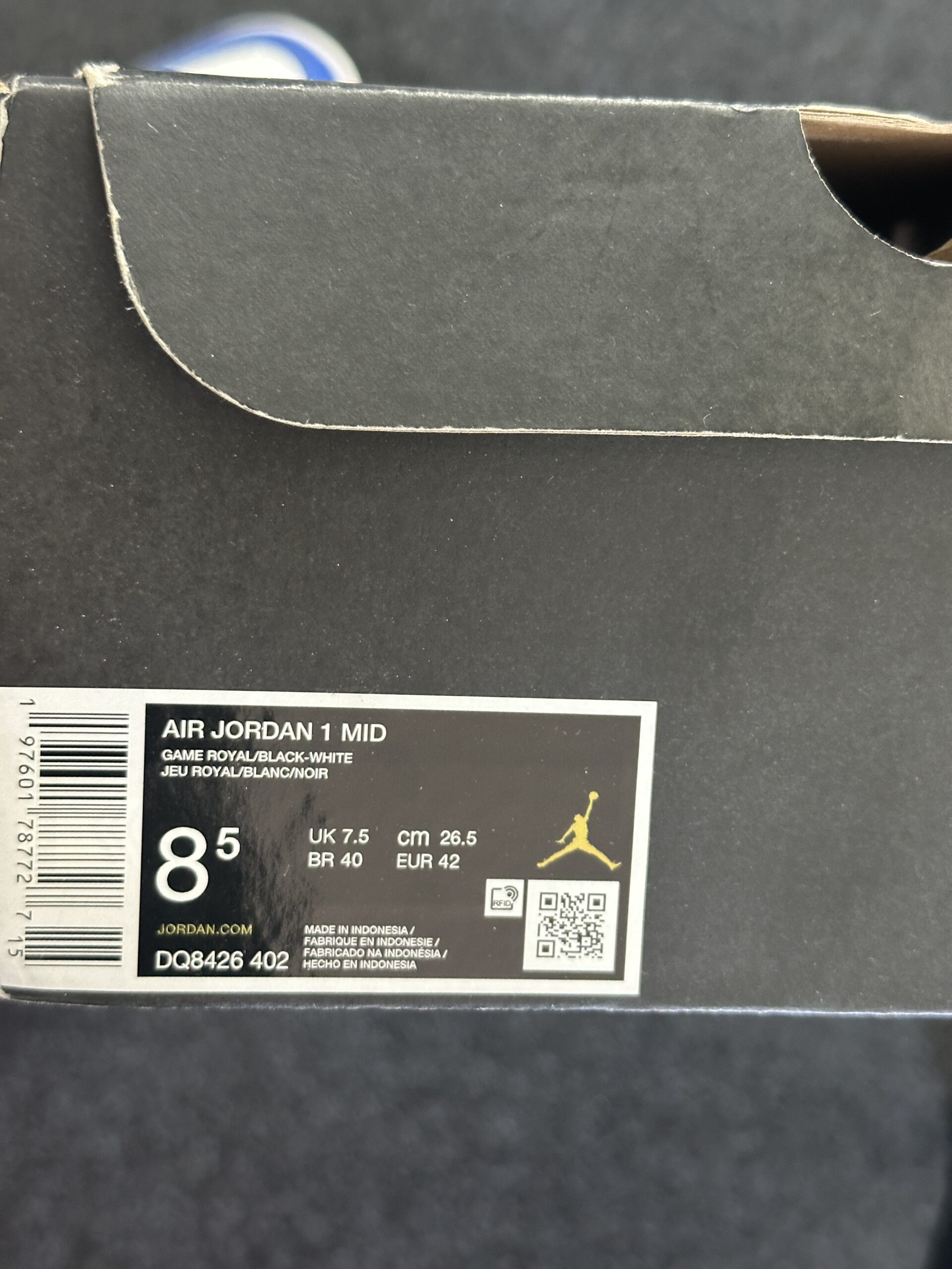 Air Jordan 1 Mid French Blue Fire Red DQ8426-402 taglia EU 42 vista box box