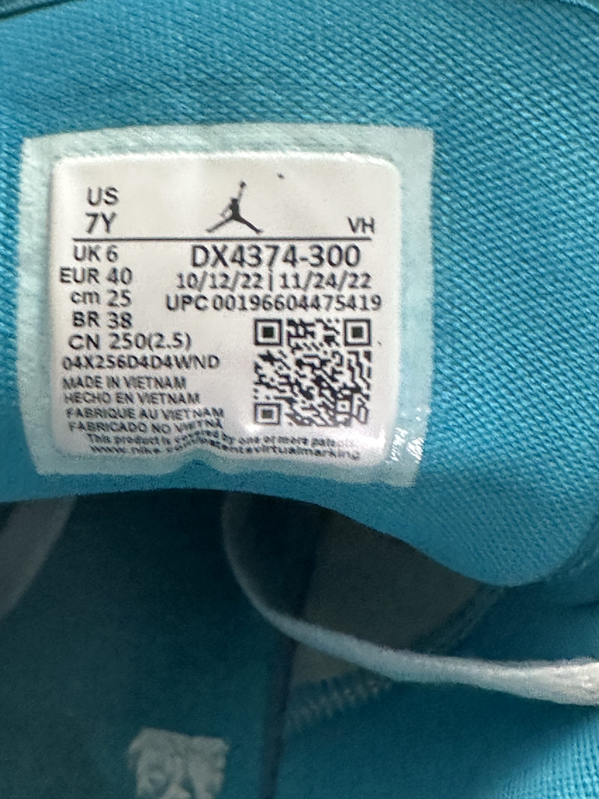 Air Jordan 1 Low SE Pistachio Aquatone DX4374-300 taglia EU 40 vista label