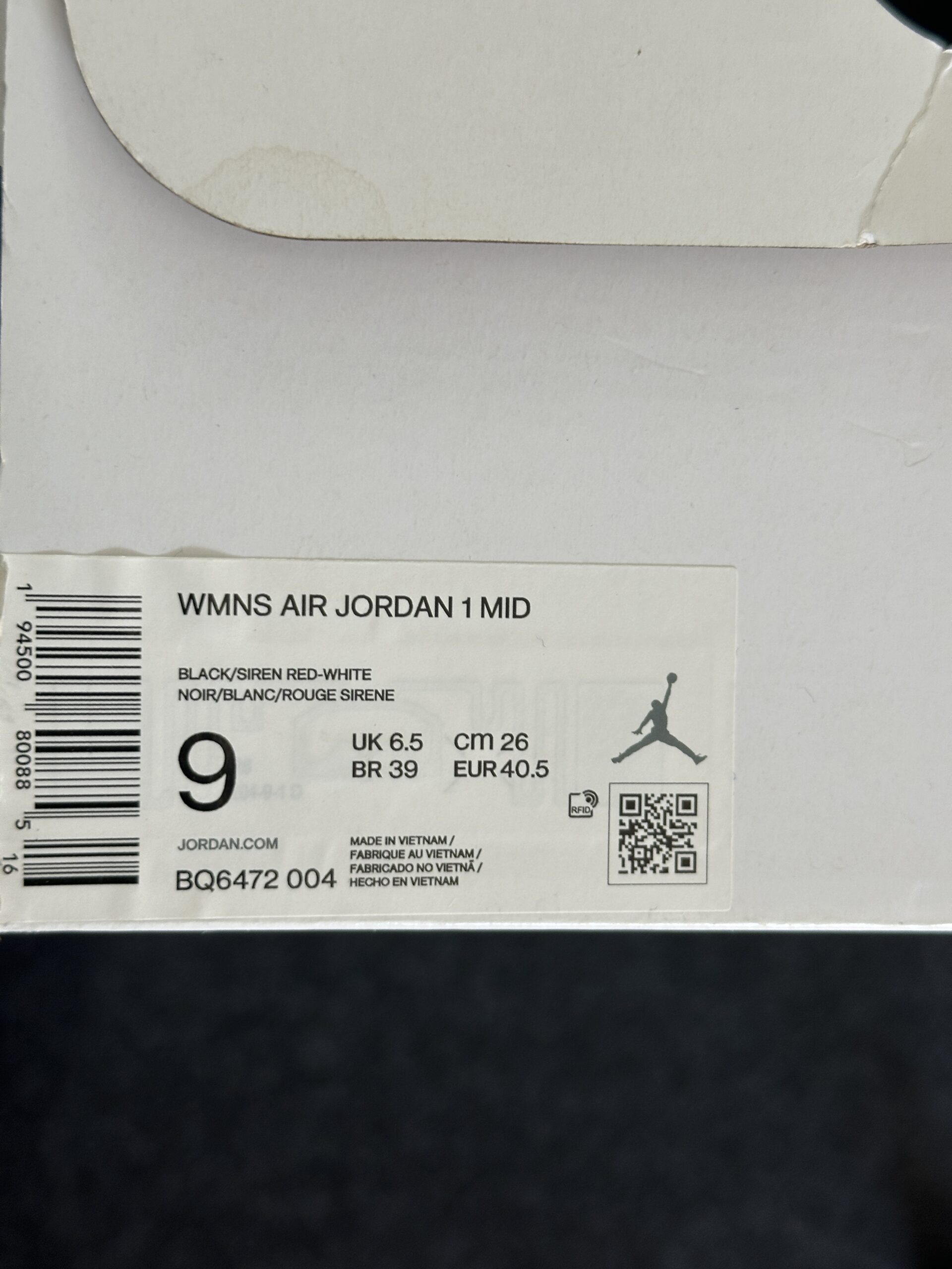 Air Jordan 1 Mid Siren Red BQ6472-004 taglia EU 40.5 vista box