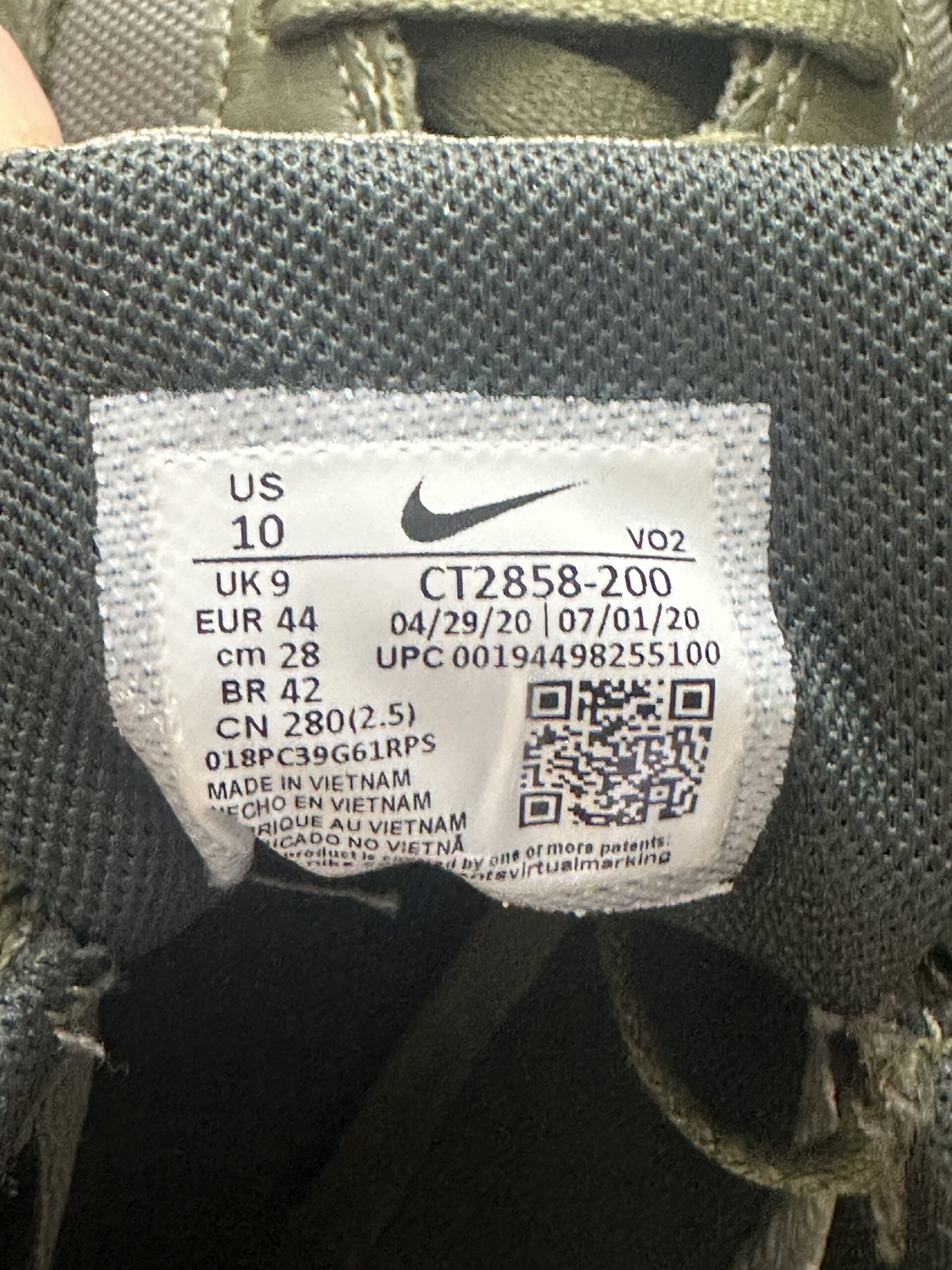 Nike Air Force 1 Low Gore-Tex Medium Olive CT2858-200 taglia EU 44 vista label